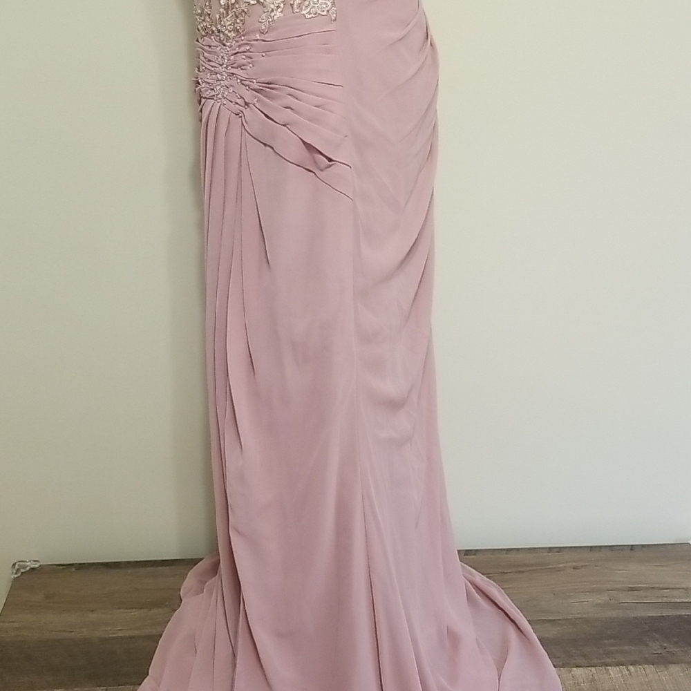 NWT AZAZIE Libby Dusty Rose A-Line Sequins Chiffon Floor-Length Dress Wedding 14 - Picture 9 of 16